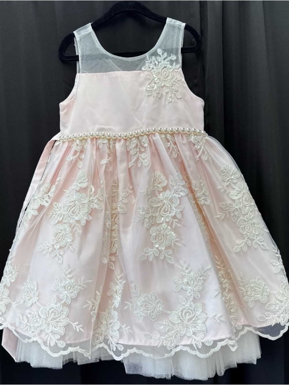 American Princess Blush Pink Lace & Pearl Tulle Party Dress